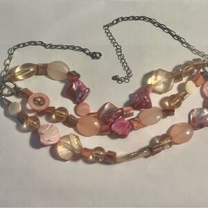 Elegant 3 strands Multicolor Pink and Cream Beaded Necklace 18” length
